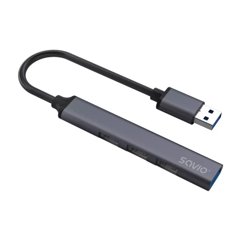 USB centrmezgls SAVIO AK-70, 7 porti USB 3.0, 4 izmantojami porti, USB Type-A savienotājs, 5 Gbit/s pārsūtīšana, garantija 2 gadi