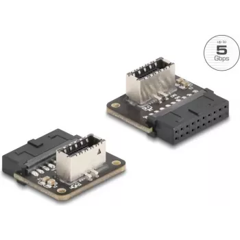 Delock 67239 Adapteris 19-pin USB uz USB Type-E, melns, nerūsējošs tērauds