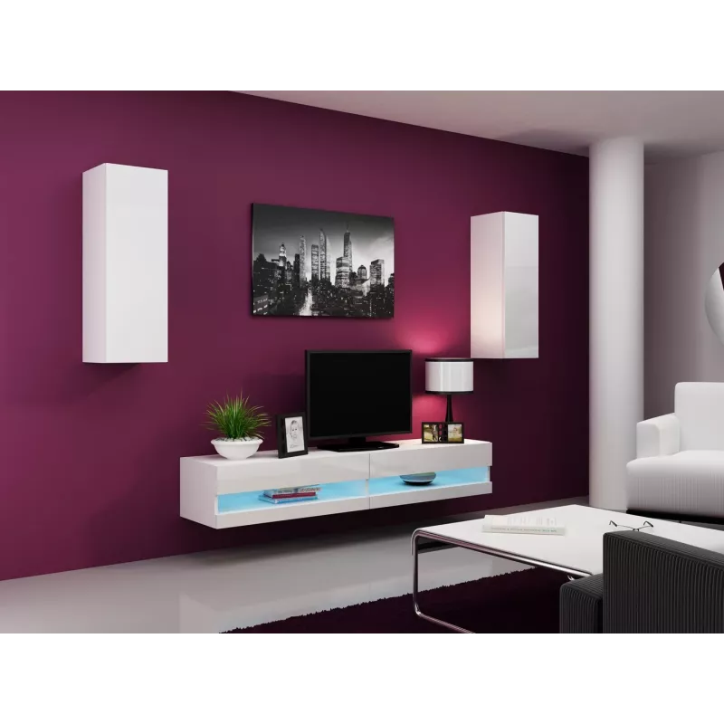 TV statnis cama meble VIGO NEW 30/180/40, balts spīdums, skaidu plātne, 1800×400×300 mm