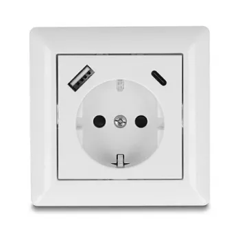 DeLOCK 11499 Kontaktligzda F tipa ar USB A un USB C, balta