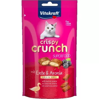 Kaķu gardumi Vitakraft Crispy Crunch Duck ar aroniju 60 g - kraukšķīga uzkoda pieaugušiem kaķiem