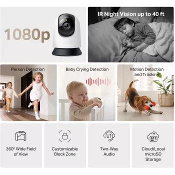TP-LINK Mercusys MC200 Pan/Tilt mājas drošības Wi-Fi kamera