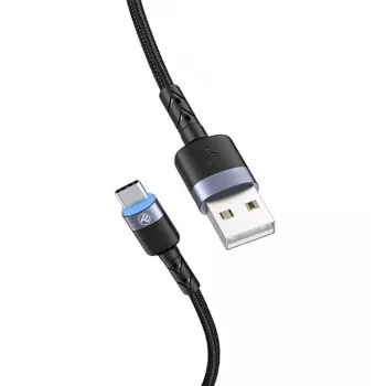 Datu kabelis Tellur USB uz Type-C LED neilona pīts 1.2 m Melns