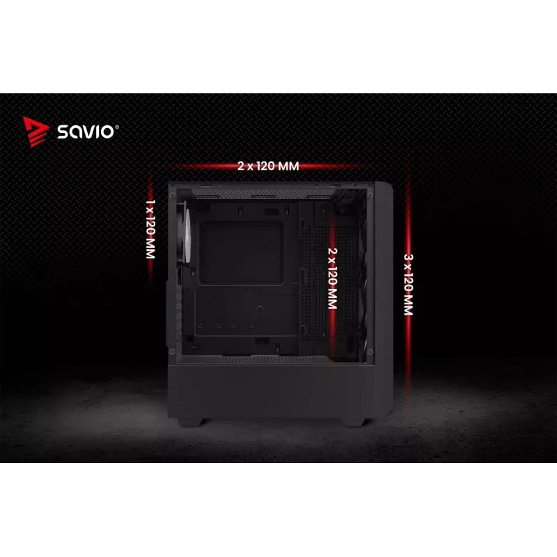Datora korpuss Savio Noctis Glass RGB Cube, ATX/Micro-ATX/Mini-ITX, rūdīta stikla priekšpuse, RGB ventilatori, melns