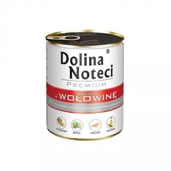 Slapjā suņu barība Dolina Noteci Liellopu & Cūkgaļa Pieaugušiem 800 g kārba