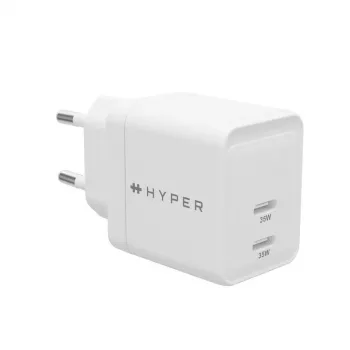 HYPER HJG35EU mobilās ierīces lādētājs, 35W, GaN, 2x USB-C, balts
