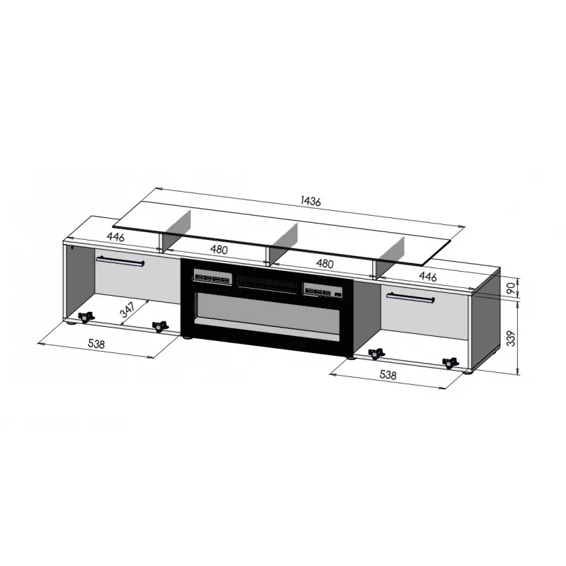 TV skapis Cama Meble ROVA ar elektrisko kamīnu 190x37x48 cm balts/spīdīgi balts