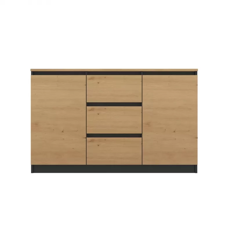 Kumode Topeshop 2D3S ANT/ART BA KPL — antracīts un ozols, 3 atvilktnes, skaidu plātnes rāmis