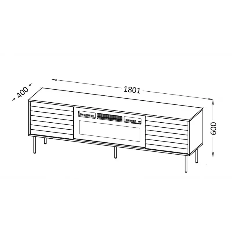 TV skapis Cama CORTINA 180x40x60 cm melns/valrieksts ar melnu elektrisko kamīnu