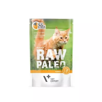 Slapjā barība kaķiem VETEXPERT Raw Paleo Adult Cat Turkey 100 g — bezgraudu, 10.3% olbaltumvielas, 5.3% tauki, 79% mitrums