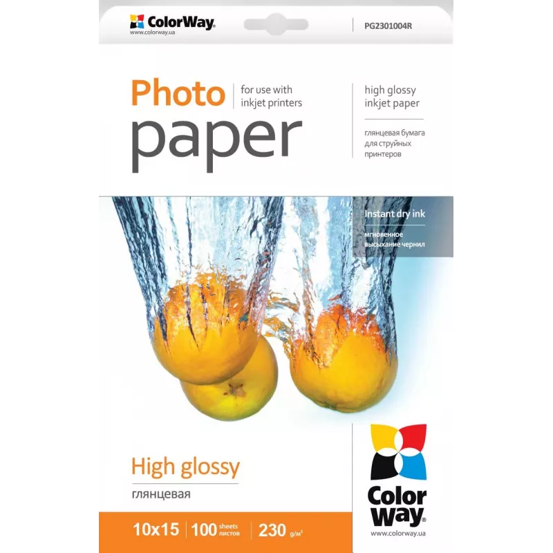 Foto papīrs ColorWay High Glossy 230 g/m², 10×15 cm (100×150 mm), 100 loksnes