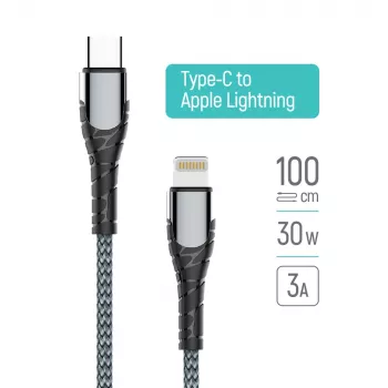 ColorWay Kabelis Type-C - Apple Lightning (PD ātrā uzlāde) 3.0A (30W), 1m | CW-CBPDCL033-GR