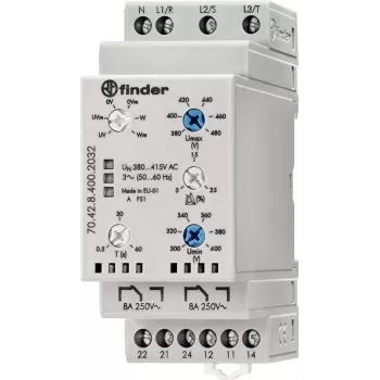 Finder tīkla uzraudzības relejs 70.42.8.400.2032 3-fāžu tīkla uzraudzība (380–415 V/AC), N-vada uzraudzība