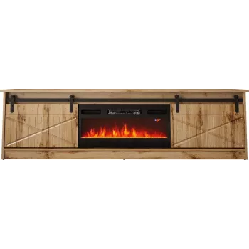 TV skapis Cama Meble GRANERO ar kamīna moduli, Wotan ozols, 2000×350×567 mm, 2 durvis, 2 plaukti