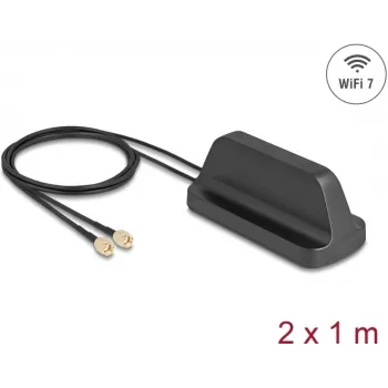 Ārējā Wi‑Fi 7 antena DELOCK 81454 ar 2 x RP‑SMA savienotājiem, omnidirekcionāla, 2.4–4.0 dBi