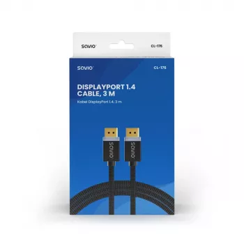 SAVIO DisplayPort (vīriņš) - DisplayPort (vīriņš) kabelis, V1.4, 3 m, CL-176
