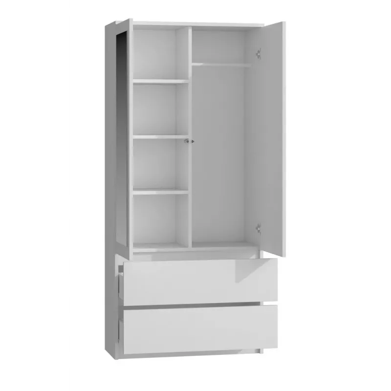 Topeshop SS-90 BIEL LUSTRO bedroom wardrobe/closet 5 shelves 2 durvis(s) balts