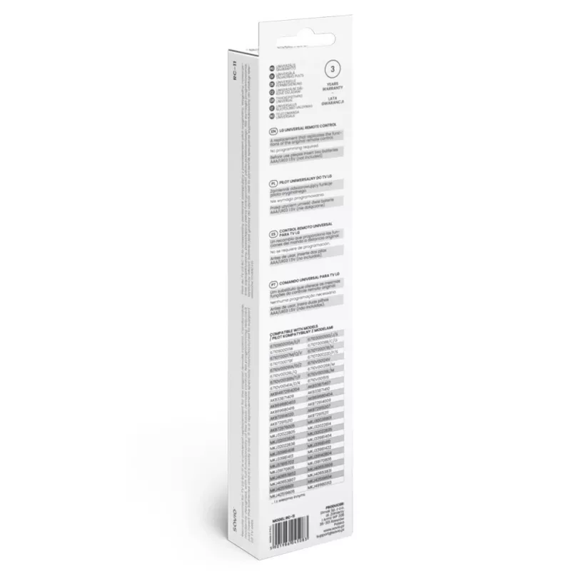 SAVIO RC-11 infrasarkanais tālvadības pults LG TV, melna, darbības rādiuss 10 m, atbalsta 1 ierīci