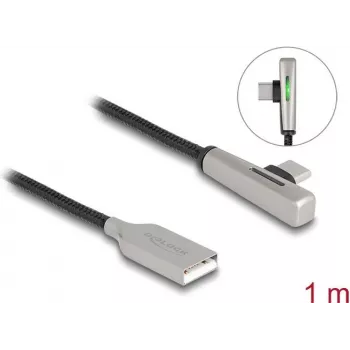 DeLOCK USB 2.0 kabelis, Type-A vīrieša līdz Type-C vīrieša, leņķveida, 60W, 1m