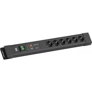 Pagarinātājs Bachmann CONNECTUS ar 6×CEE7/3 kontaktligzdām, 1×GVS, 1×slēdzi, 2,0 m kabeli, CEE7/7 spraudni, melns