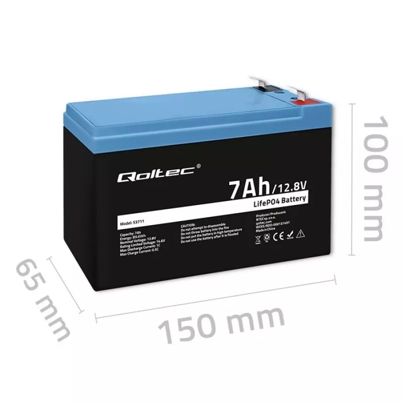 LiFePO4 akumulators 12.8V 7Ah, 89.6Wh, ar BMS