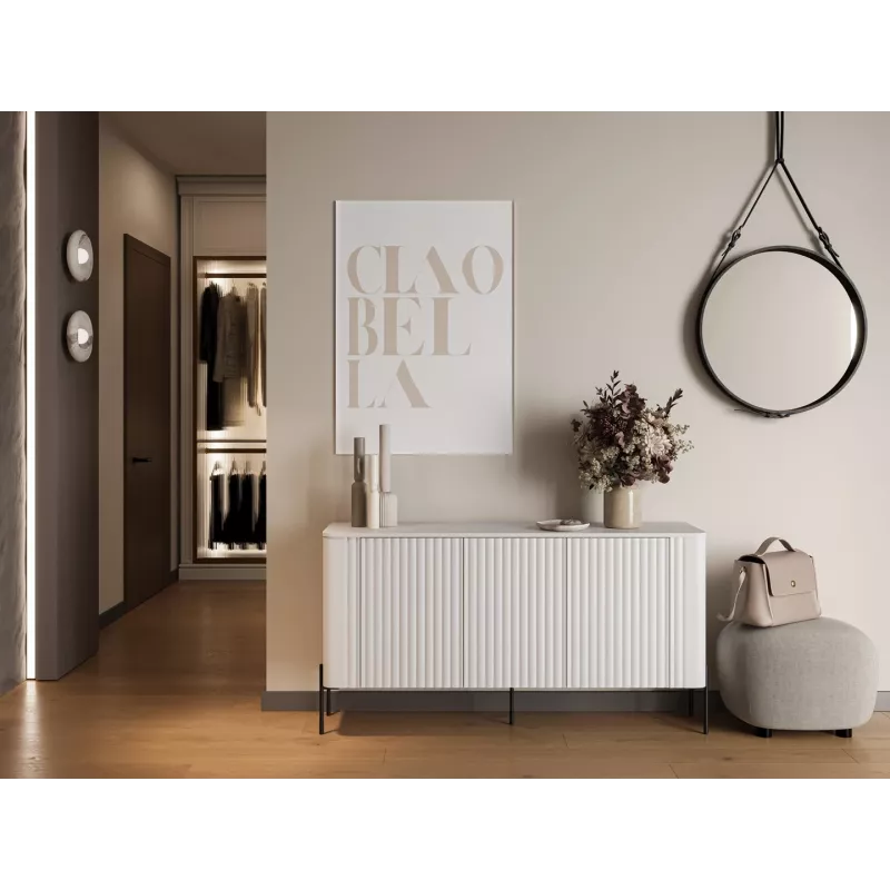 Kumode VERA 150x40x80 cm, matti balta, skaidu plātne, 16 mm rāmis