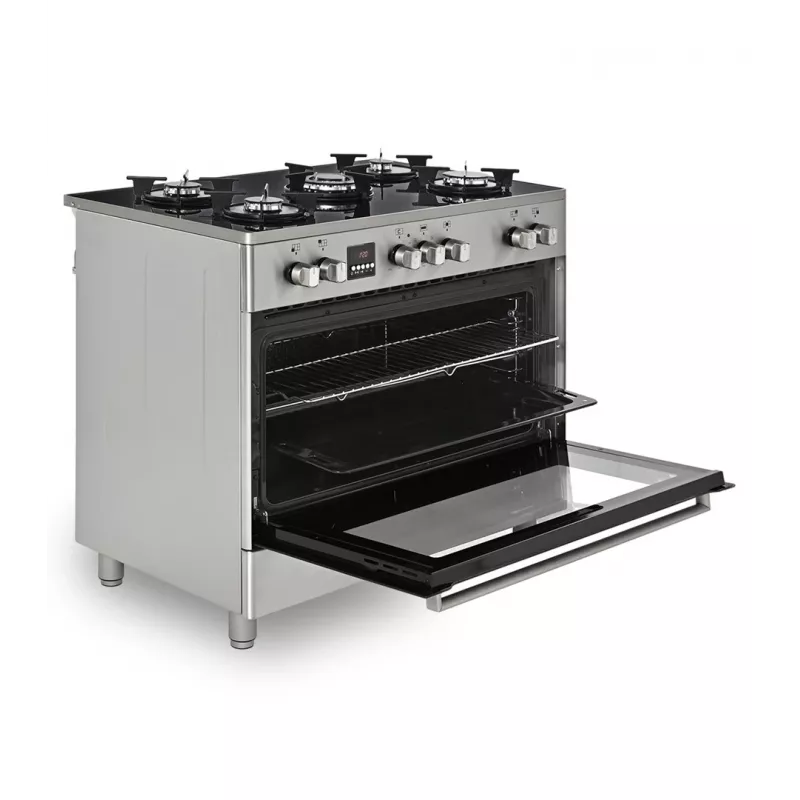 Brīvi stāvoša gāzes-elektriskā plīts Ravanson KWGE-K90, 5 gatavošanas zonas, 90 cm, inox