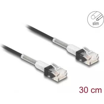 Tīkla kabelis DeLOCK RJ45 0.3m Cat.6A UTP Slim Melns