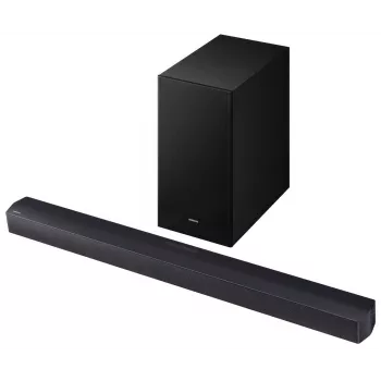 Skaņas josla Samsung HW-B450F/EN 2.1‑ch Bluetooth ar bezvadu zemfrekvences skaļruni, 300 W RMS, Dolby Audio, ARC