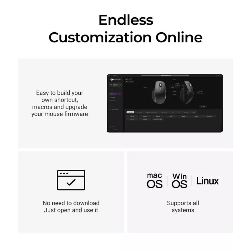 Pele Keychron M6 labai rokai — universāla, optiskā, RF bezvadu + Bluetooth + USB-C, 30000 DPI, melna