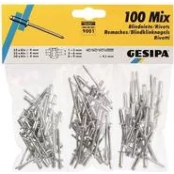 Blindkniedes komplekts GESIPA 100 gab. modelis 1433667 (jaukti izmēri, alumīnijs/tērauds)