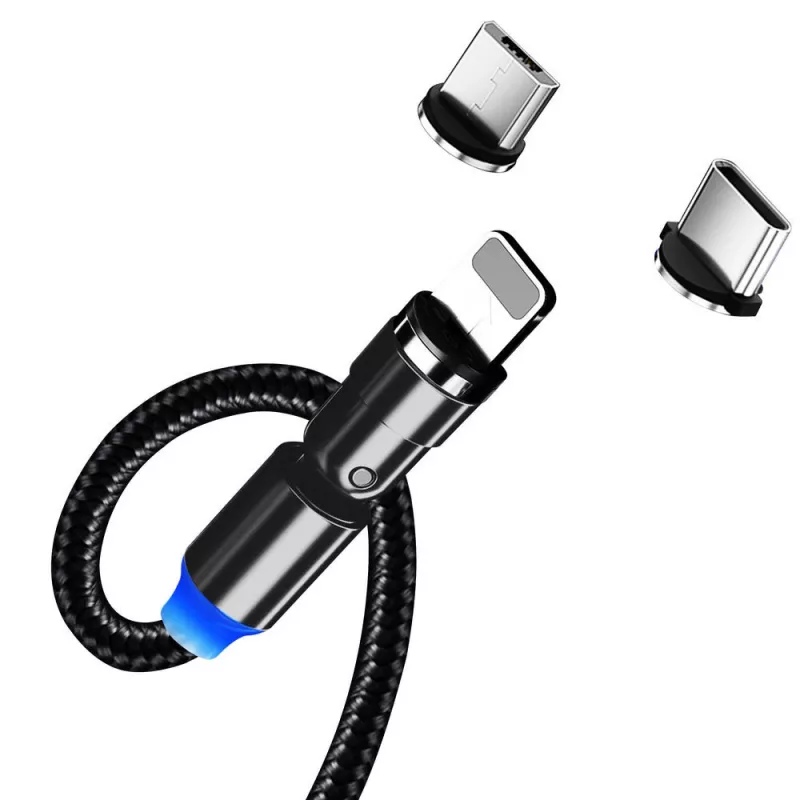 3-in-1 uzlādes kabelis ColorWay CW-CBUU037-BK — Lightning, Micro-USB, USB-C, 1 m, 2,4 A