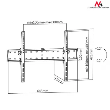 Maclean Mc-668 Sienas stiprinājums ar slīpumu, līdz 40 kg, VESA 100x100 līdz 600x400