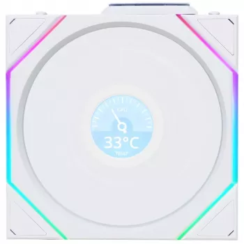 120 mm korpusa ventilators Lian Li 12RTLLCD1W1W ARGB bezvadu LCD balts