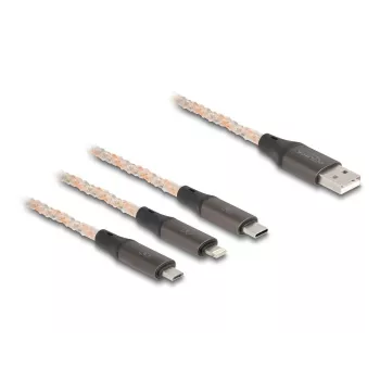 DeLOCK USB kabelis 1.2m USB 2.0 USB A USB C/Micro-USB B/Lightning Caurspīdīgs