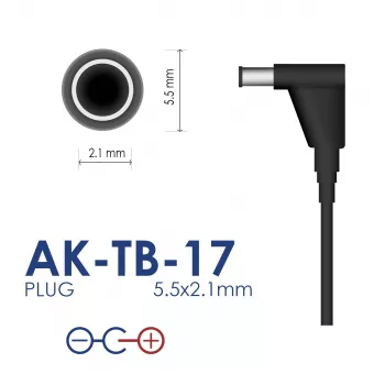 Akyga AK-TB-17 universālais barošanas adapteris, 12 V, 2 A, 24 W, 5,5 x 2,1 mm, 1,4 m