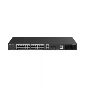 Pārvaldāms slēdzis RUIJIE RG-ES228GS-P — 26x Gigabit RJ-45, 24x PoE porti, 370W PoE budžets, 2x SFP, metāla statīvs