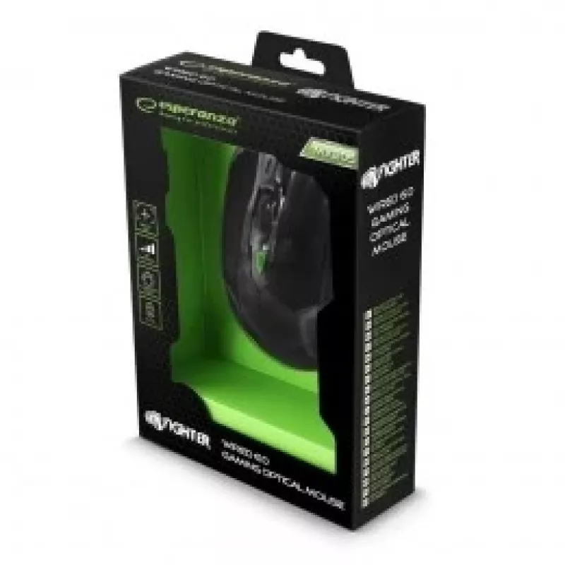 Esperanza MX205 Fighter Gaming pele, labā roka, USB Type-A, optiskā, 2400 DPI
