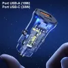 usams CC164CC01 30W auto lādētājs ar 1×USB-A un 1×USB-C ātrai uzlādei