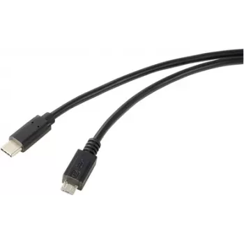 Renkforce USB kabelis USB 2.0 USB-C® spraudnis, USB-Micro-B spraudnis 1.00 m Melns Apaļš RF-5719754