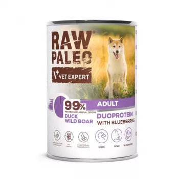 Slapjā suņu barība VETEXPERT RAW PALEO Duoprotein Pīle & Mežacūka Pieaugušiem 400 g, bezgraudu, visām šķirnēm