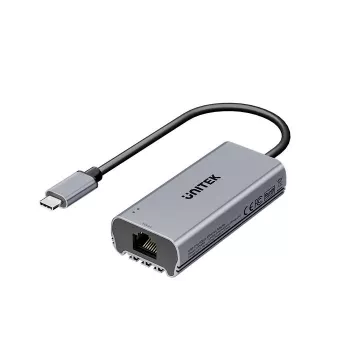 USB-C uz RJ45 adapteris Unitek U1343AGY01 — 5 Gbps Ethernet, USB-C (vīrišķais) uz RJ45 (sieviešu), pelēks, 0,15 m kabelis