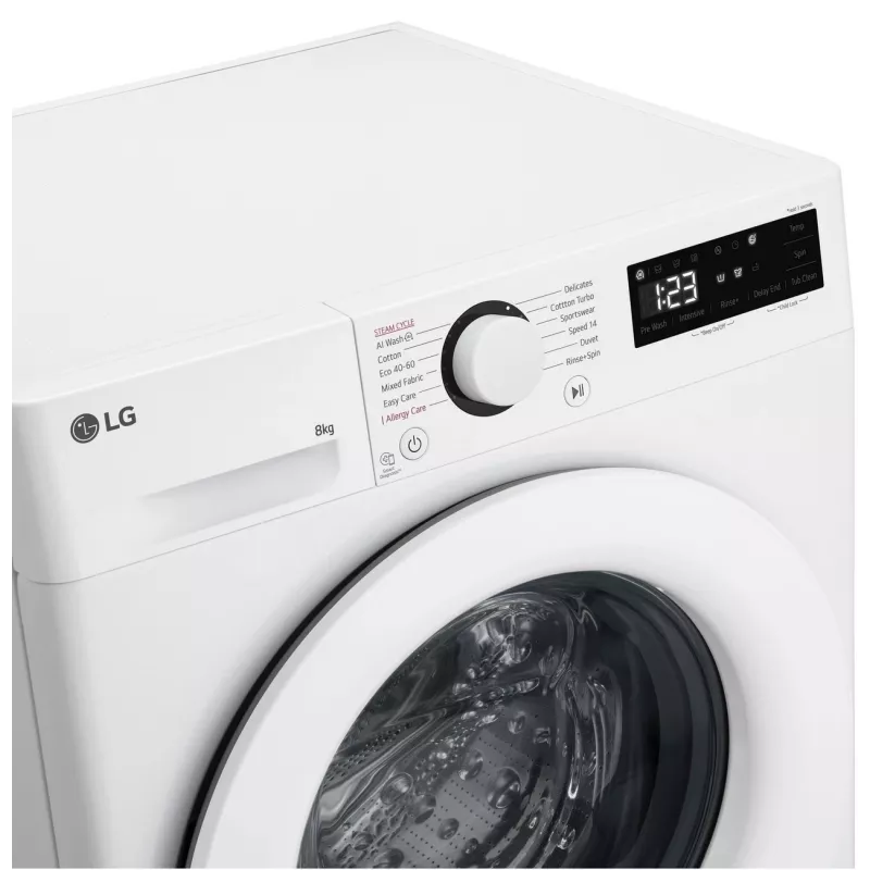 LG F2WR508SWW priekšējās ielādes veļas mašīna, 8 kg, 1200 RPM, tvaika funkcija