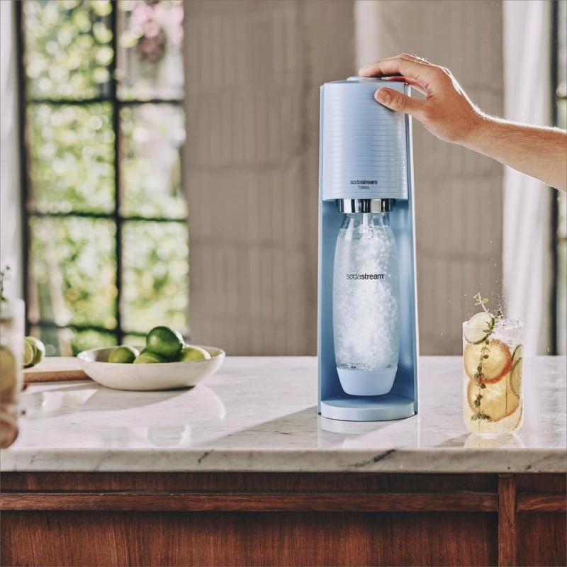 SodaStream gāzētājs Terra gaiši zils QC ar CO2 un 1L PET pudeli