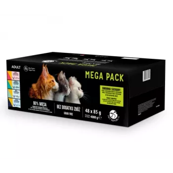 PetRepublic slapjās barības maisiņi kaķiem 48 x 85g — jauktas zivju un mājputnu garšas (lasis, vista, tuncis, menca, forele)
