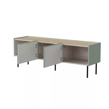Cama FELLINI TV skapis 150x40x52 olīvzaļš + eļļota ozola virsma