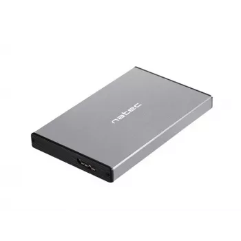Ārējais HDD/SSD korpuss NATEC Rhino GO — 2.5 collu SATA, 9.5 mm, USB 3.0, alumīnijs, pelēks, līdz 4 TB