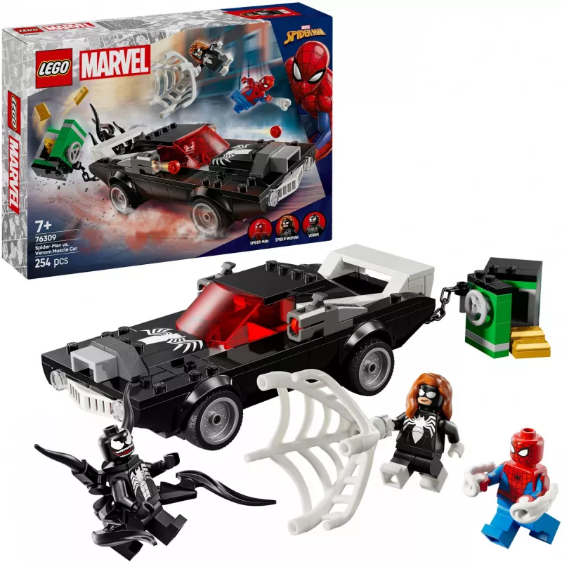 Būvēšanas komplekts LEGO Marvel Super Heroes Zirnekļcilvēks pret Venoma muskuļauto 76309 — 254 gabali, 3 minifigūras, vecums 7+