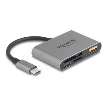 Delock 91016 USB-C karšu lasītājs SD un microSD kartēm ar USB-A portu un USB-C PD