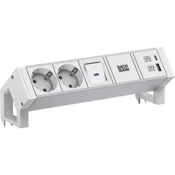 Bachmann DESK2 ALU WHITE 937.4042xCEE7/3 1x slēdzis 1xUSB A/C 22W 0 2m